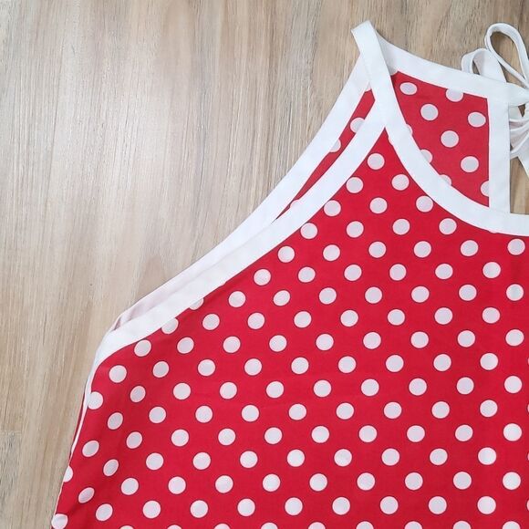 🔺️Charming Charlie Red Polka Dot Print Sleeveless Top Large - Picture 3 of 12